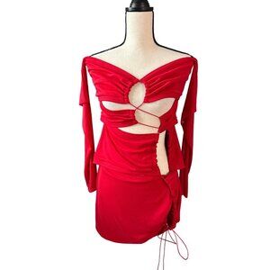 NWT PrettyLittleThing Dress Red Dress Mesh Cutout Bodycon Uber Sexy Size 12